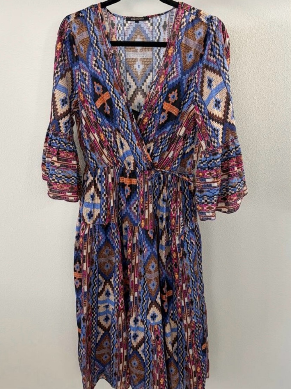 Kobi Halperin Blue Multi Wrap Midi Dress